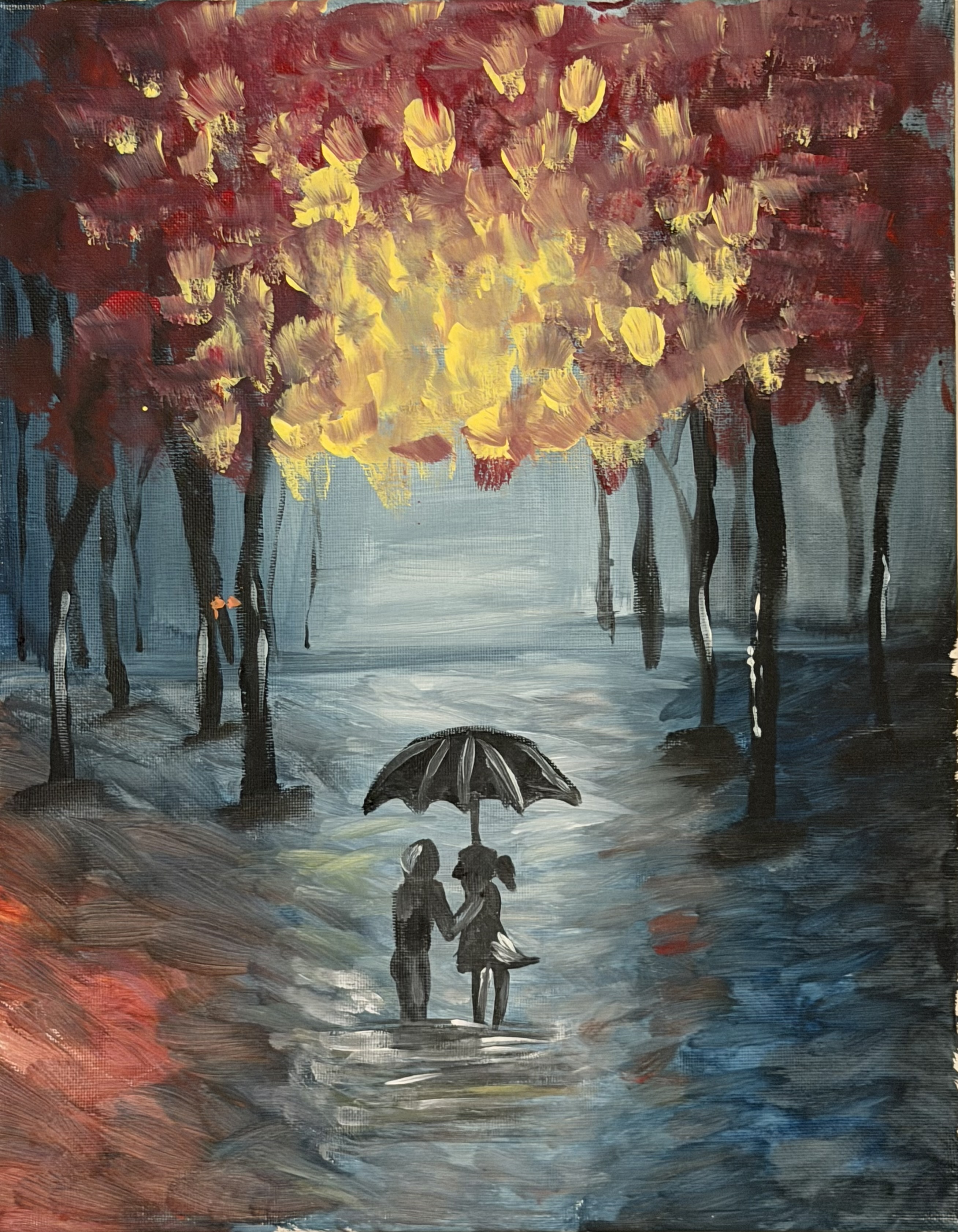 Rainy Walk — guided painting design