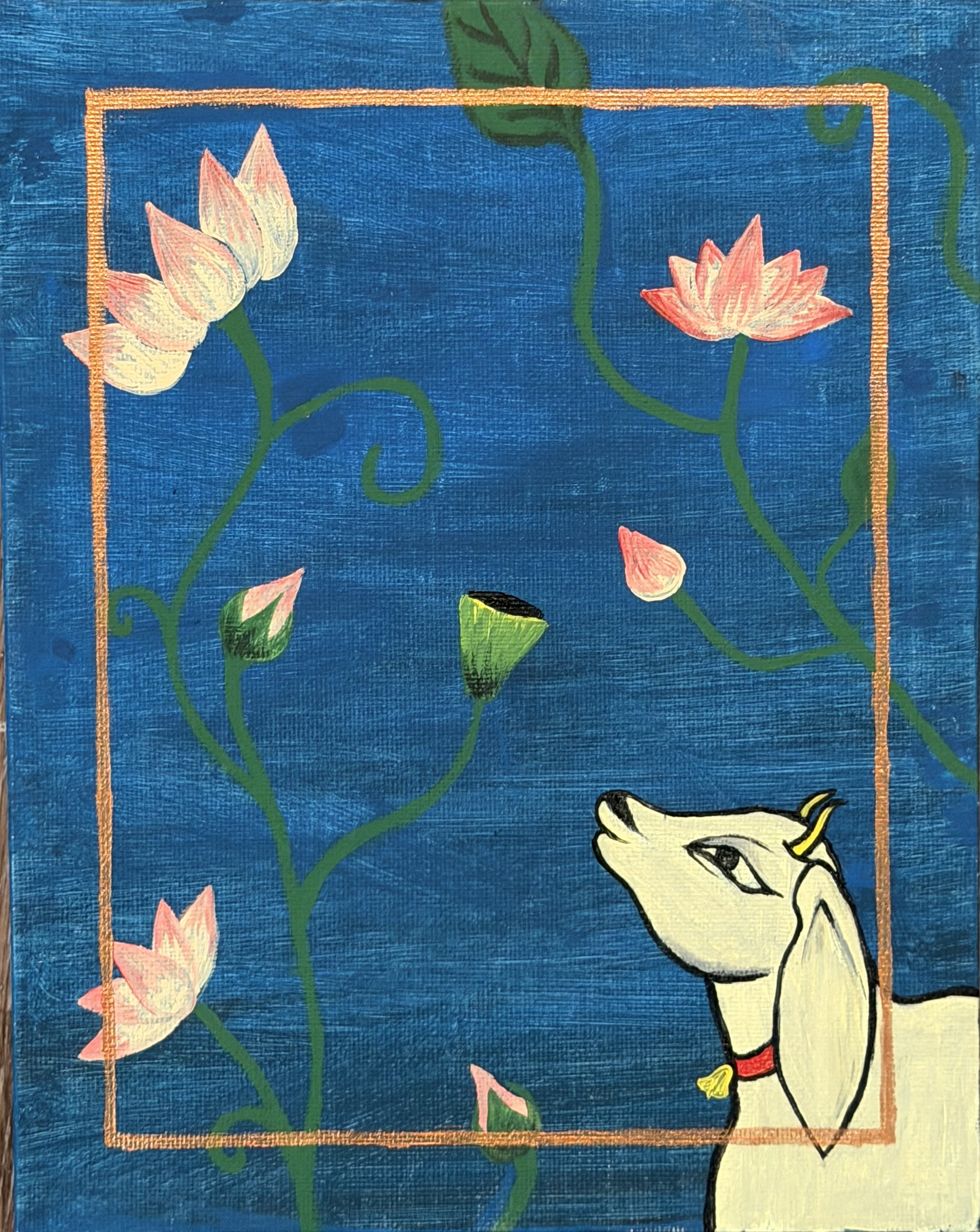Cow and Lotus — guided painting design